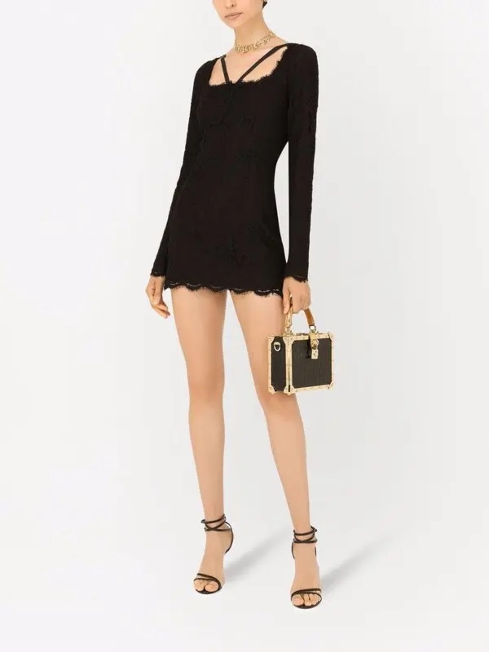 Dolce & Gabbana Black Lace Mini Dress with Strappy Square Neck - Picture 2 of 6